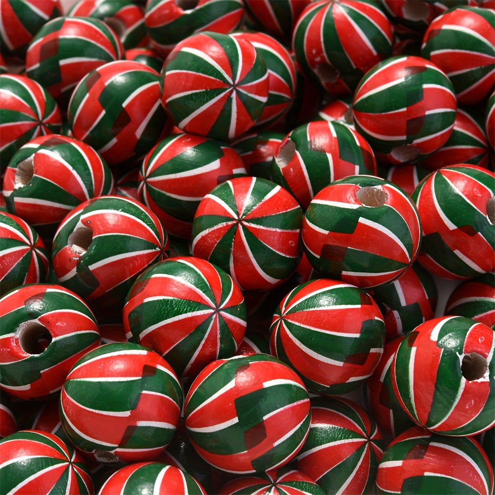 10PCS 16mm Striped Pattern Wooden Bead Set