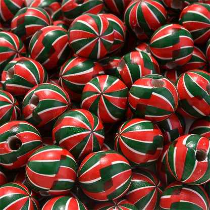 10PCS 16mm Striped Pattern Wooden Bead Set