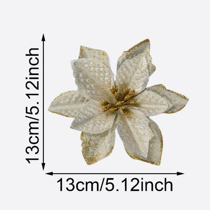 10PCS 13×13cm Gold & Red Glitter Christmas Flower Picks