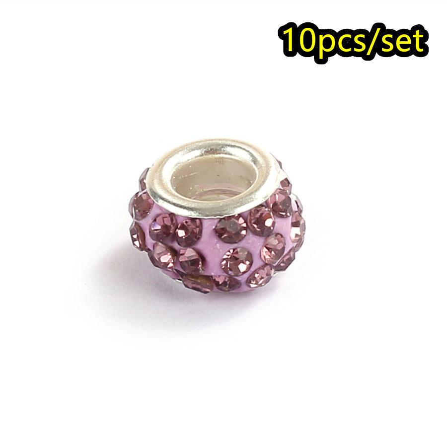 10-Piece Random Multicolor European-Style Rhinestone Large Hole Beads