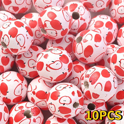 Apple Pattern Wooden Beads