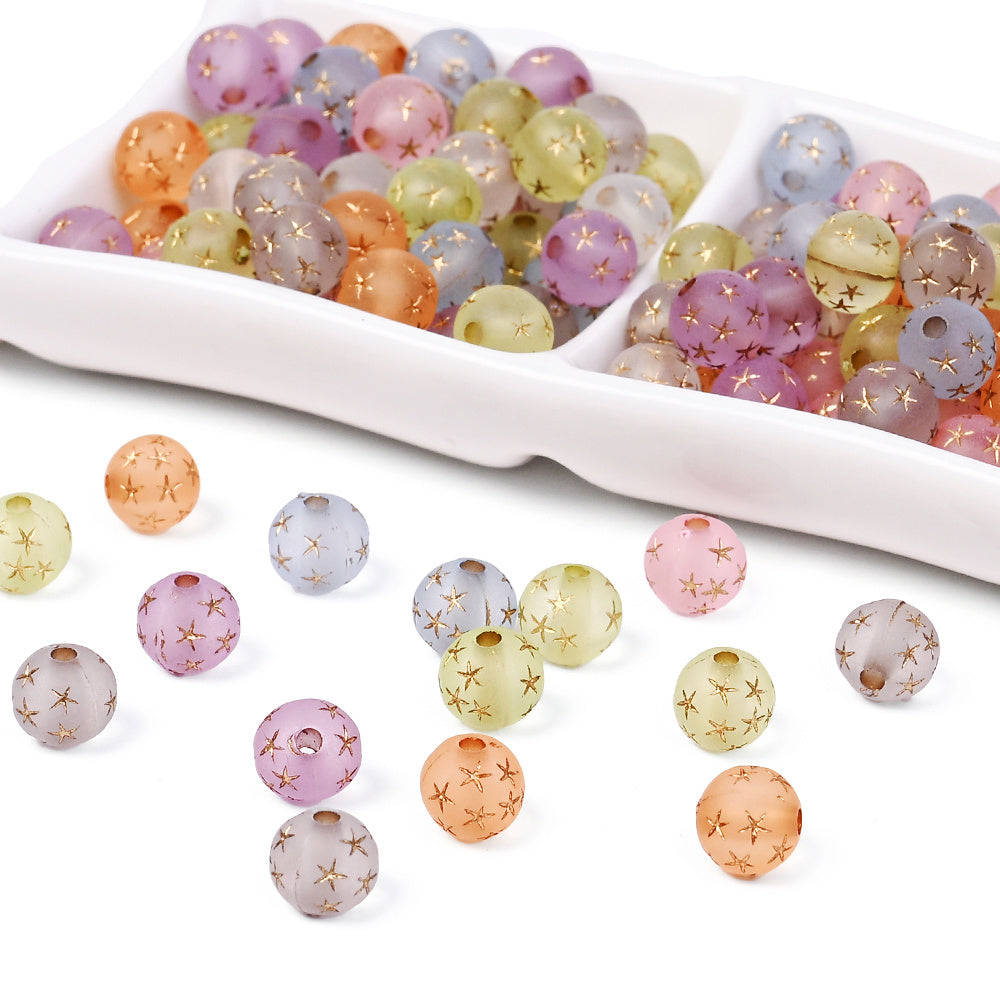 Frosted Acrylic Star Print Round Beads
