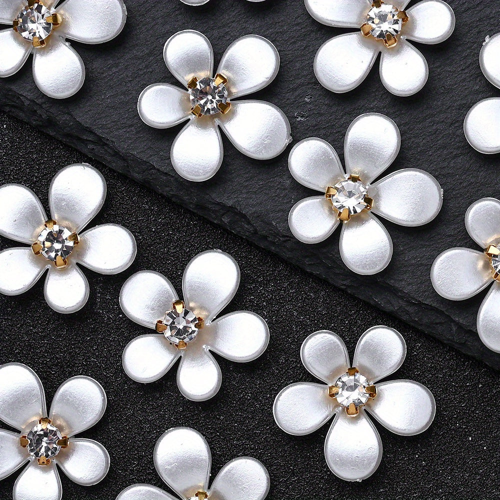 White Five-Petal Flower Acrylic Patch Beads