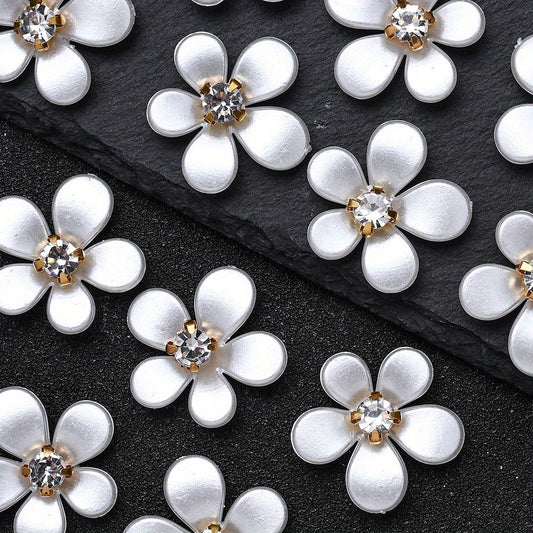 White Five-Petal Flower Acrylic Patch Beads