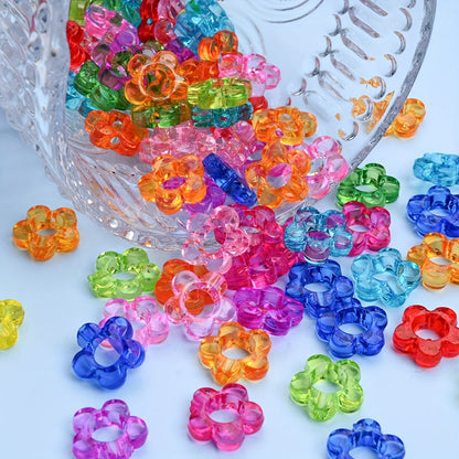 100-Piece 13 mm Clear Hollow Candy Color Flower Acrylic Beads