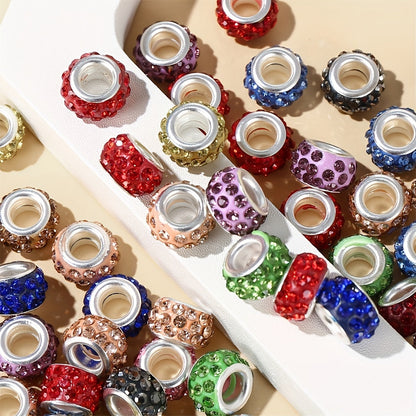 10-Piece Random Multicolor European-Style Rhinestone Large Hole Beads