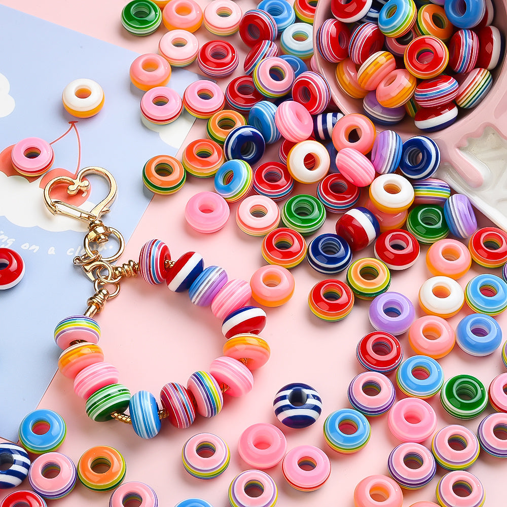 40/80pcs 8x14mm Rainbow Resin Striped Beads