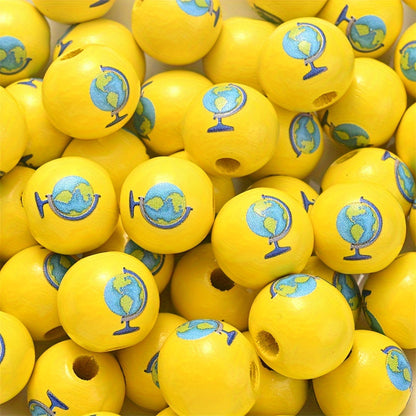 10PCS 16mm Colorful Patterned Wooden Bead Set