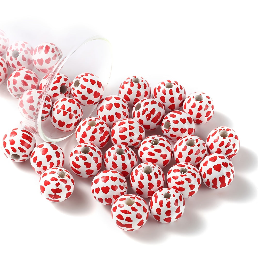10PCS 16mm Red Love Wooden Bead Set
