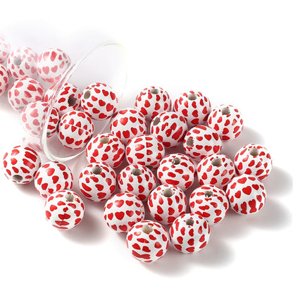 10PCS 16mm Red Love Wooden Bead Set