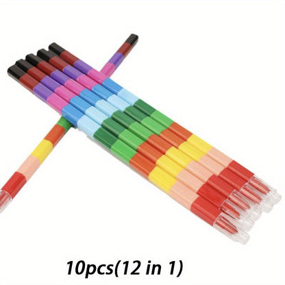 12-in-1 Vibrant Stacking Crayons, 10-Piece Set