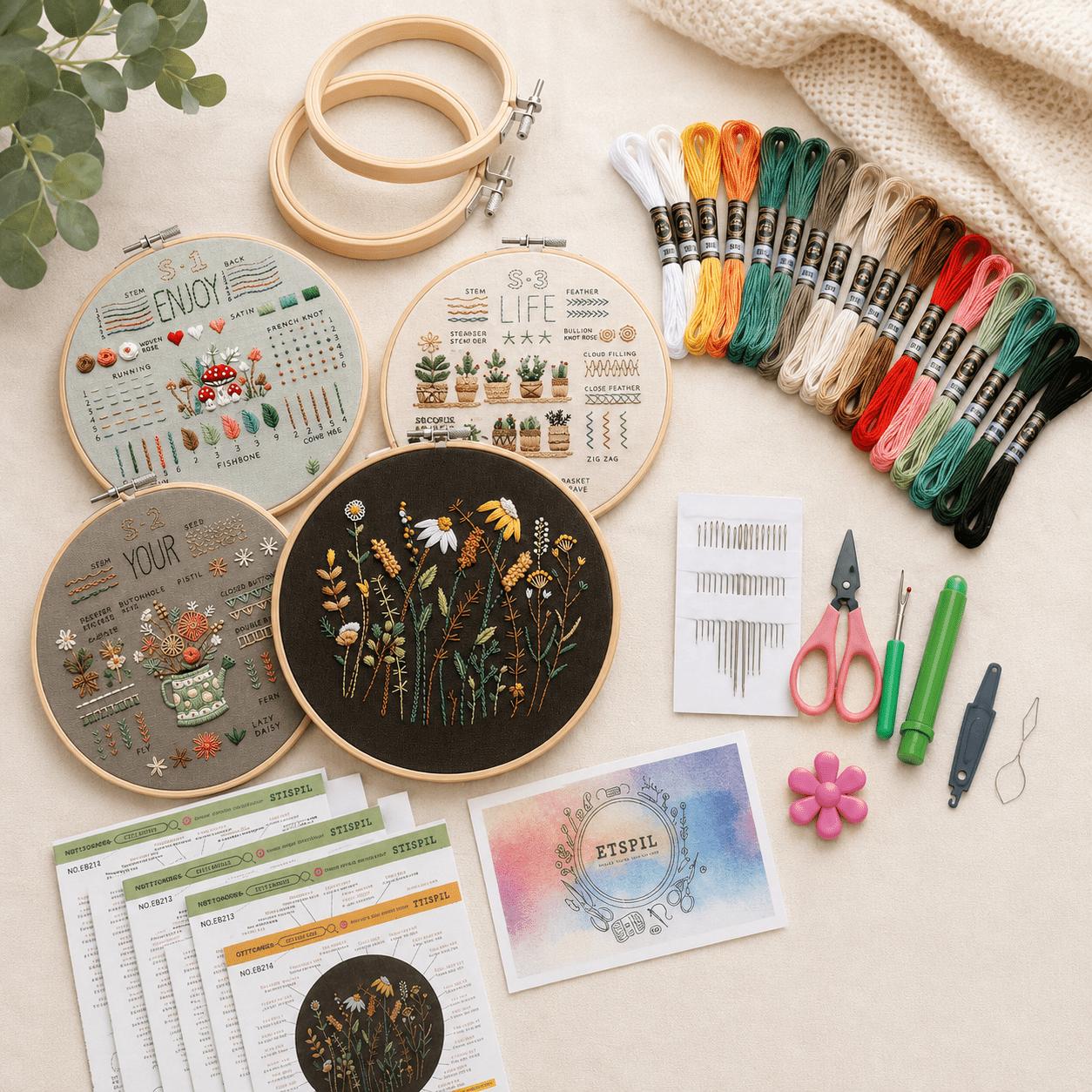 Flower Pattern Embroidery Stitches Practice Kit