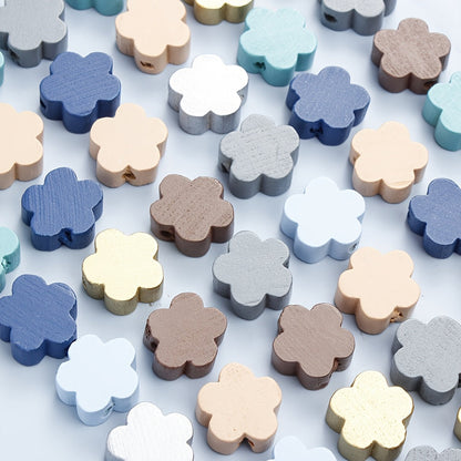 50-Piece 14 mm Flower-Shaped Wooden Spacer Beads