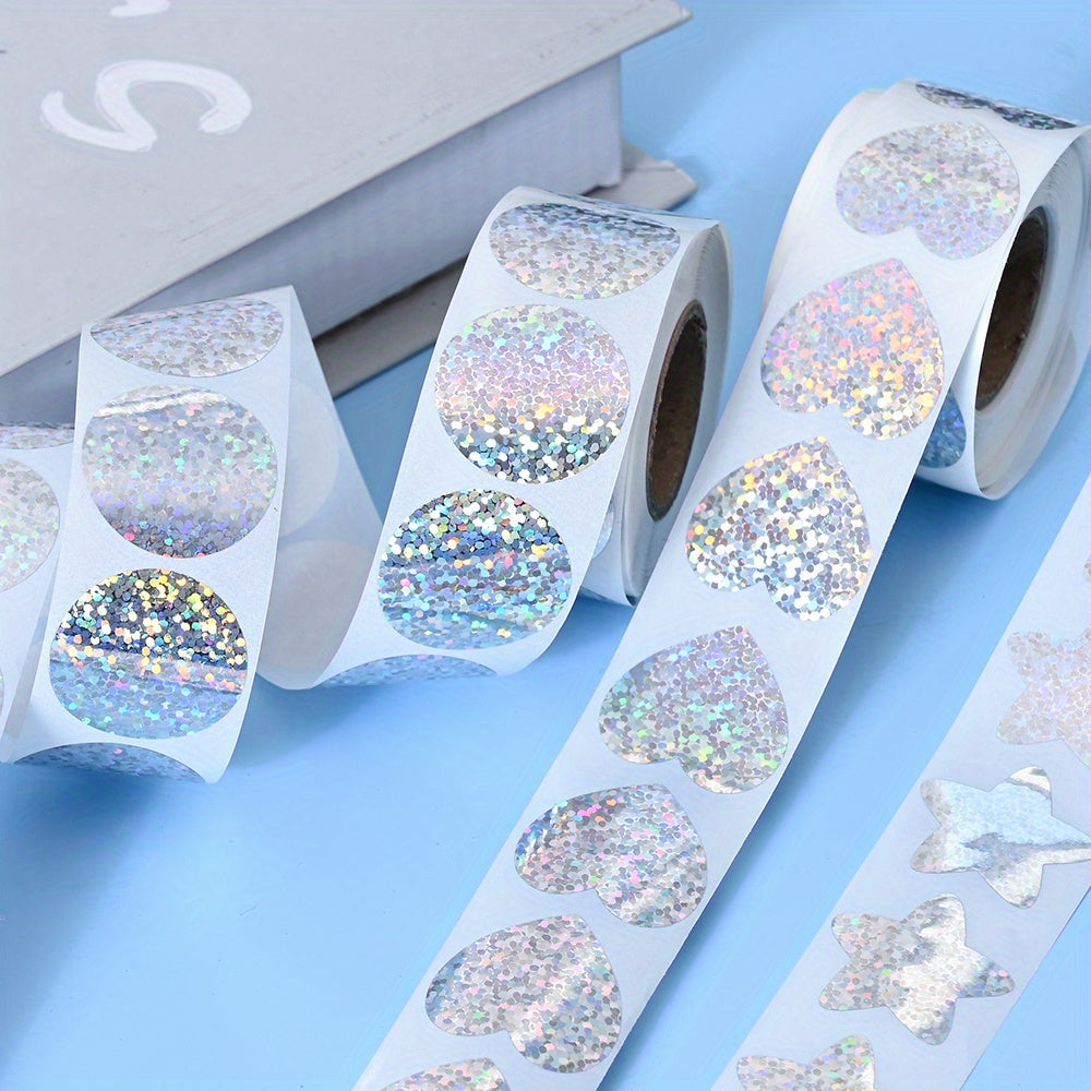 3-Roll Rainbow Laser Heart, Star & Round Self-Adhesive Stickers