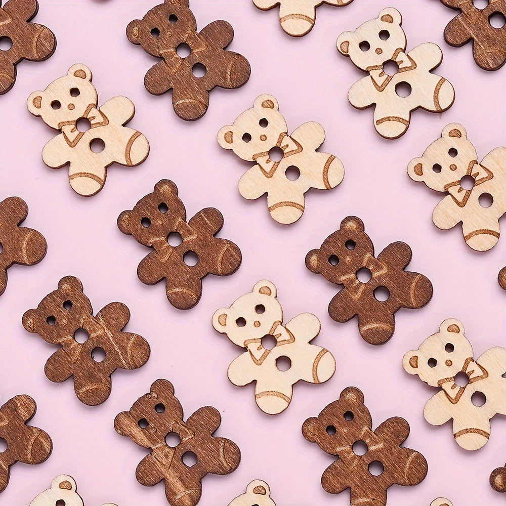 10PCS 15.8×17.7mm Bear-Shaped Wood Buttons