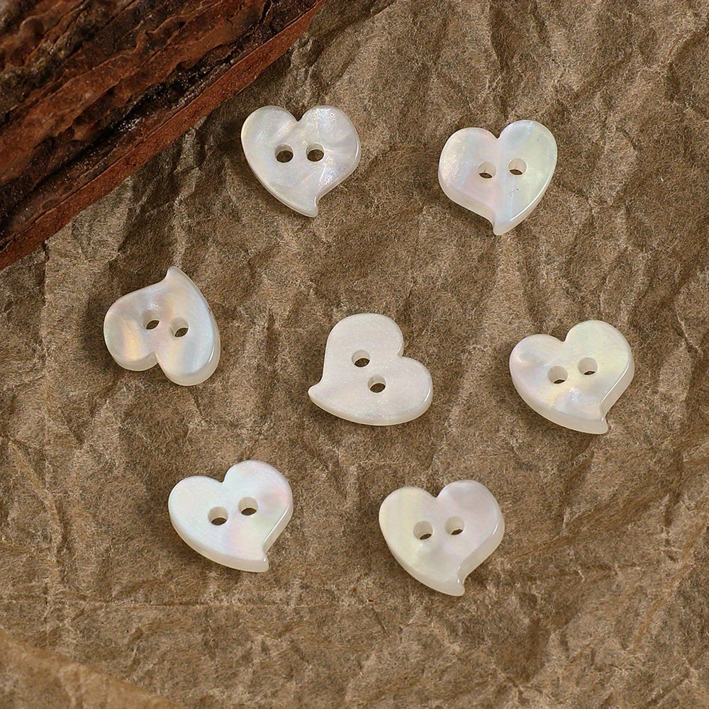 20PCS White Heart Resin Double-Hole Buttons