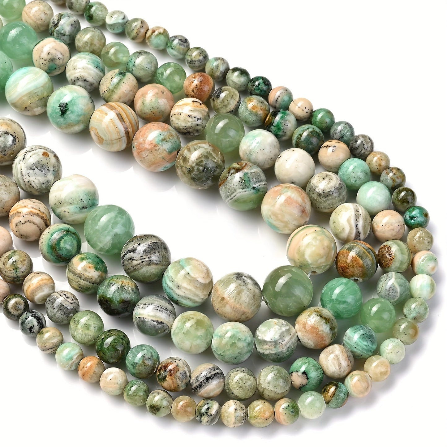 1 Strand 6/8/10/12mm Green Veined Stone Beads