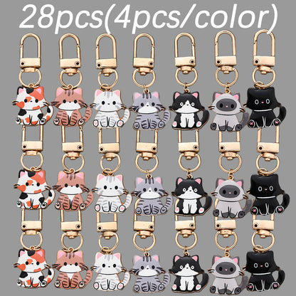 Mini Enamel Cat Keychain Set