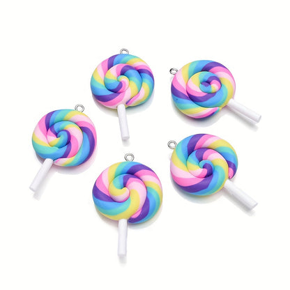 10PCS 29×49mm Rainbow Lollipop Soft Clay Pendant Set