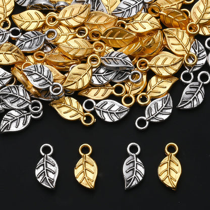 Golden Leaf Alloy Pendant Charms