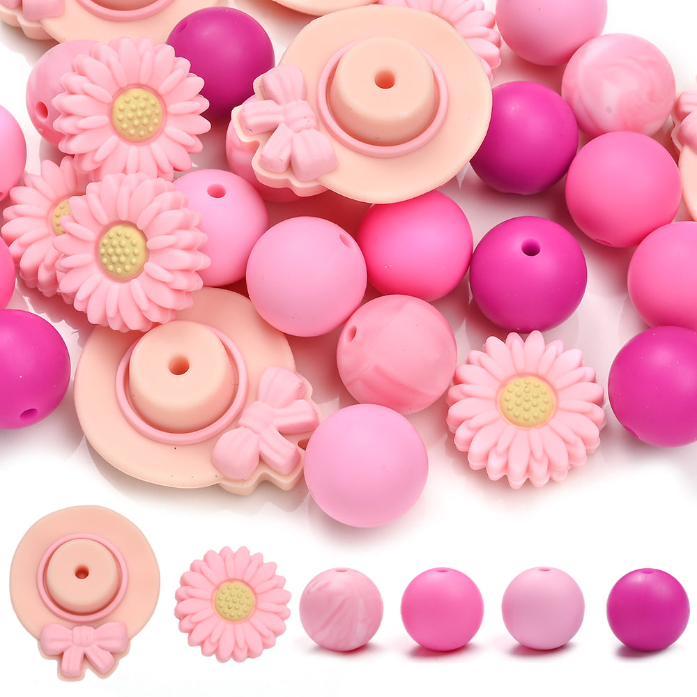 30PCS Hat & Daisy Silicone Bead Set