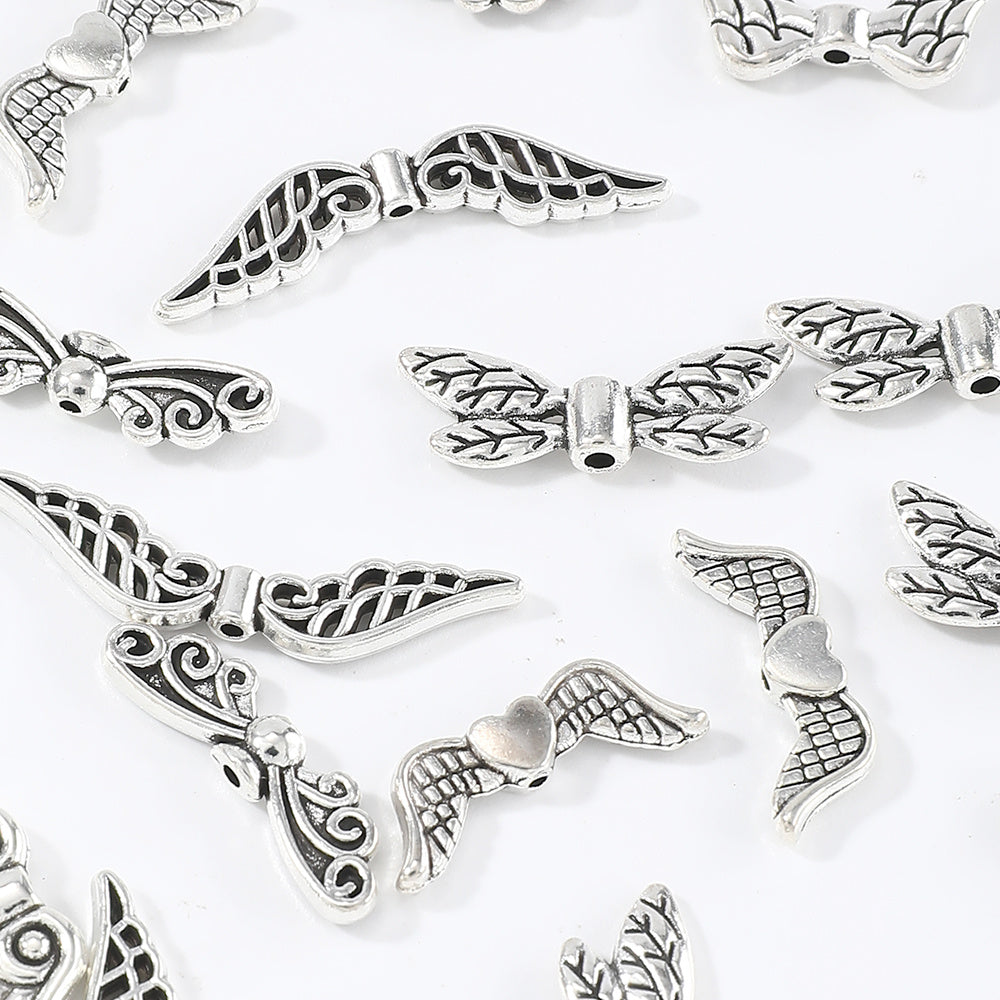 100-Piece Alloy Angel Wing Pendant Charms