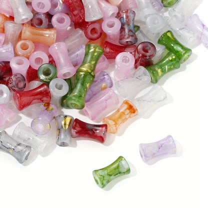 100PCS Gold-Sprinkled Bamboo Tube Acrylic Bead Set