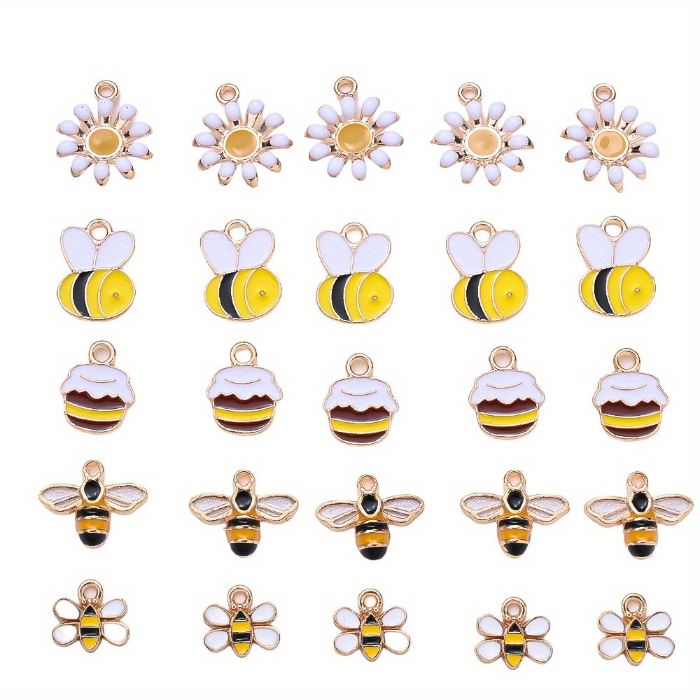 10PCS 9–16mm Yellow Enamel Honeybee Charm Set
