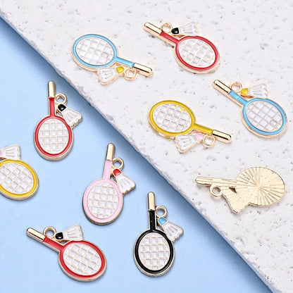 10PCS 11×22mm Colorful Badminton Racket Enamel Charm Set
