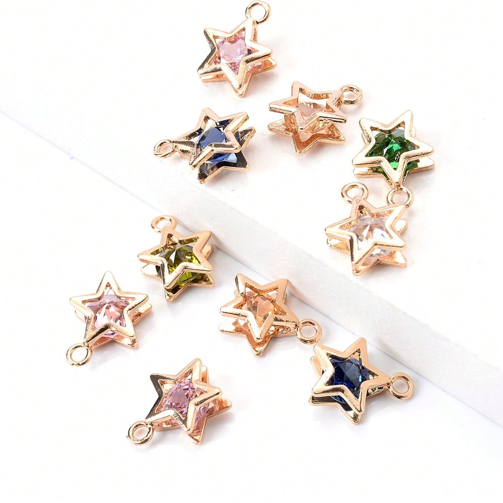 Rhinestone Star Copper Charms