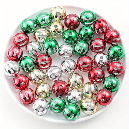 Christmas Striped Acrylic Round Beads