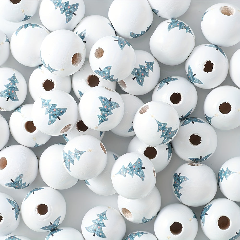 Christmas Wooden Tree Pattern Beads