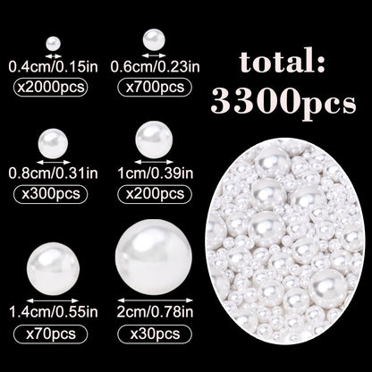 3300pcs 4-20mm Mix Size Aritificial Pearl Beads Bulk (no Hole) Acrylic