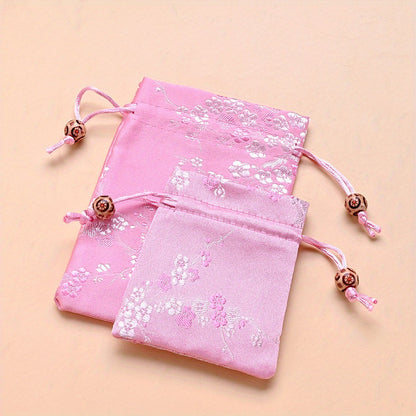 2-Piece Floral Embroidered Satin Drawstring Gift Bag Set