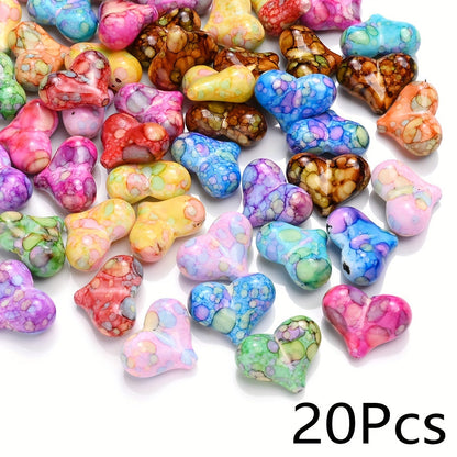 10/20PCS Dyed Acrylic Heart Bead Set