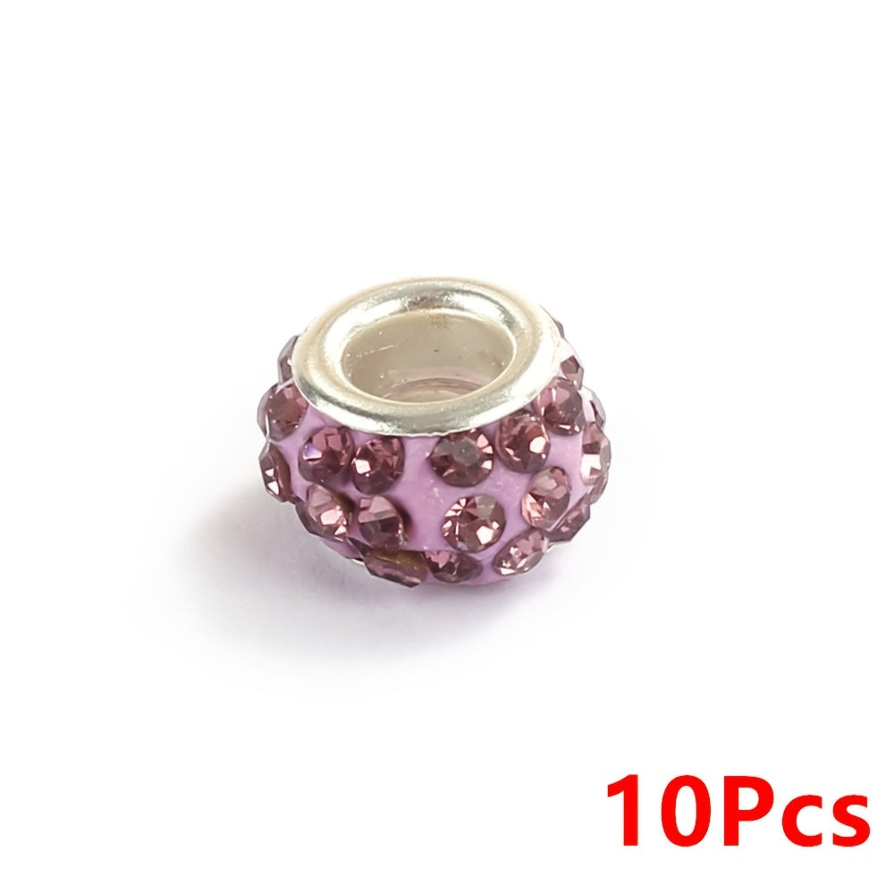 10-Piece Random Multicolor European-Style Rhinestone Large Hole Beads