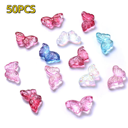 50pcs/set 8x15mm Colorful Transparent Butterfly Beads