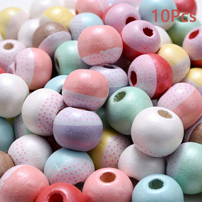 10PCS 12/15mm Two-Tone Love Pattern Wooden Bead Set