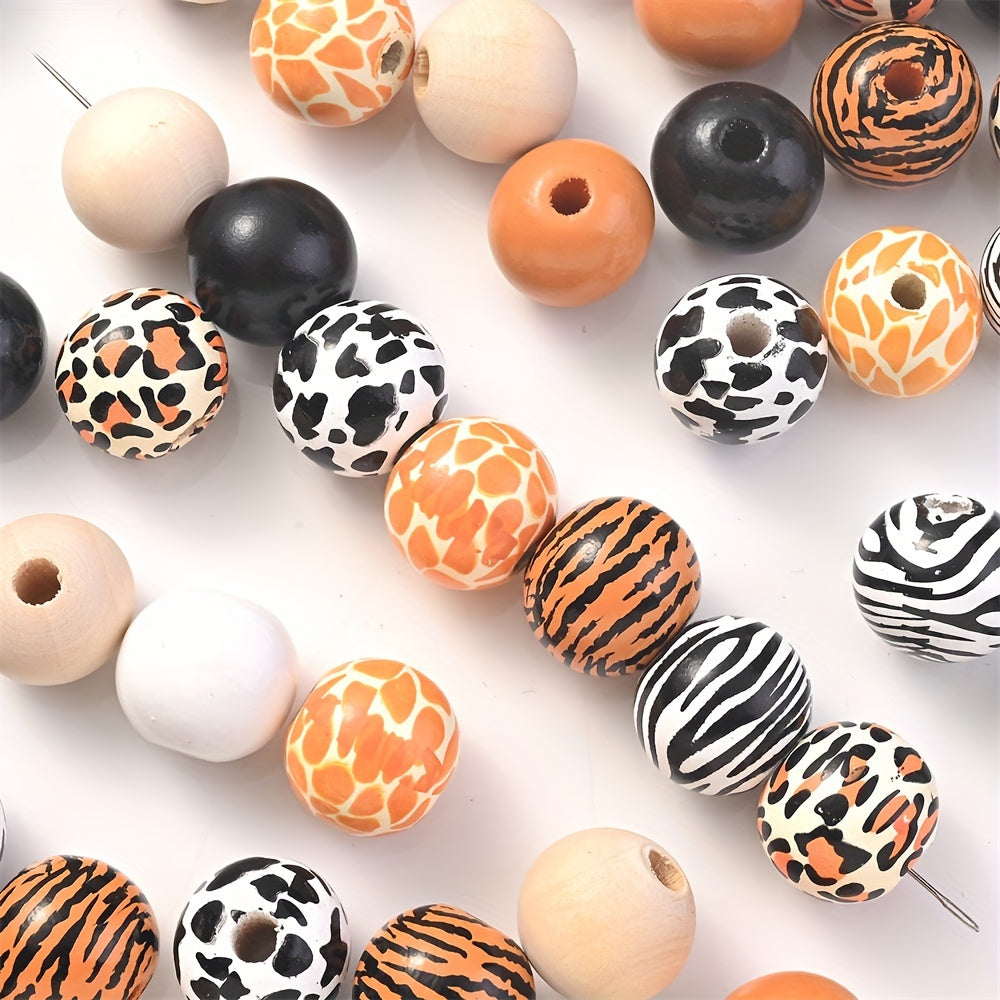 10PCS 16mm Animal Print Round Wooden Bead Set