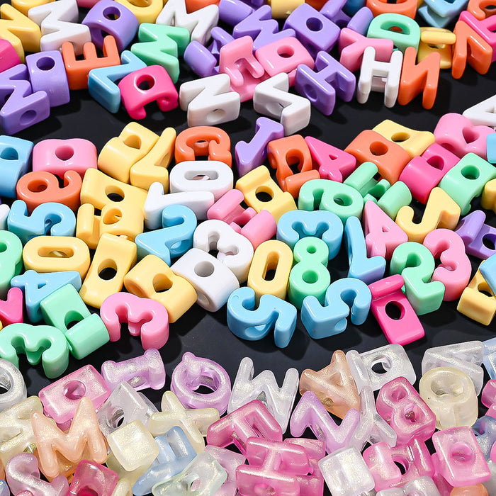 100pcs 22mm Multicolor Letter & Digit Acrylic Beads