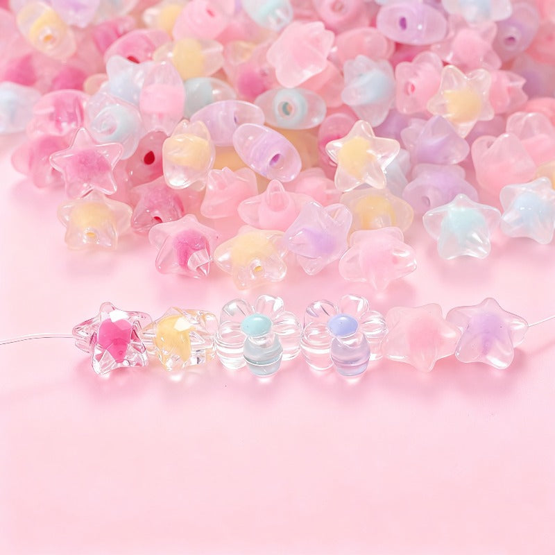30/50pcs 11/12mm Translucent Floral Star-Shaped Acrylic Beads