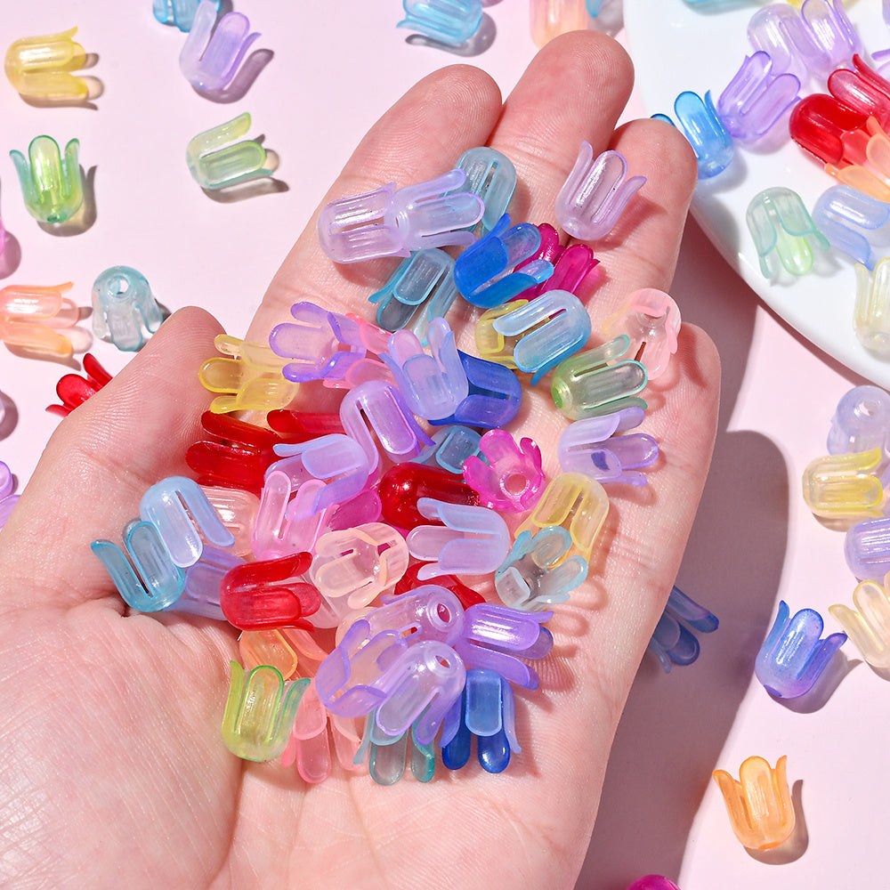 2026 New Arrival 10×11mm Gradient Flower Acrylic Bead Caps
