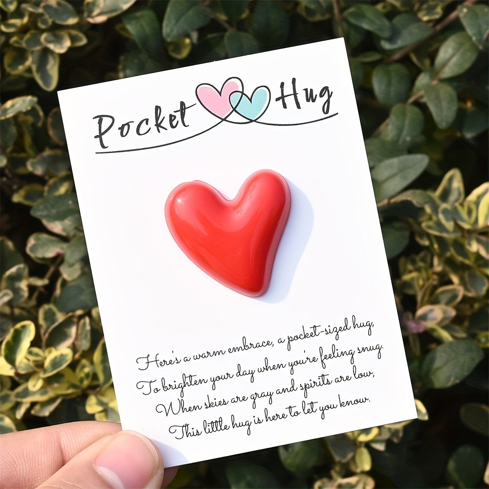 1PC Pocket Hug Poem Card with Resin Love Bead