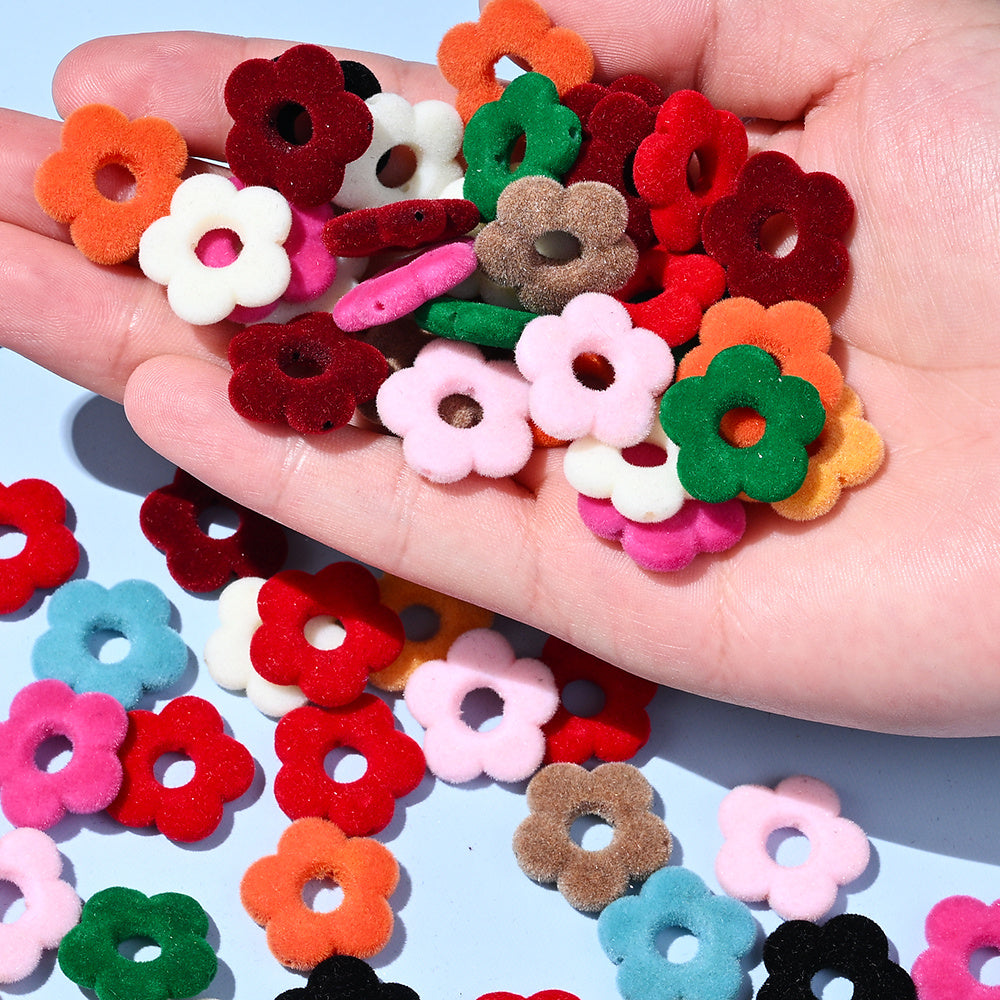 Flocked Flower Resin Beads