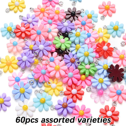 60pcs Sunflower Charms Beads Assorted Daisy Flower Pendant