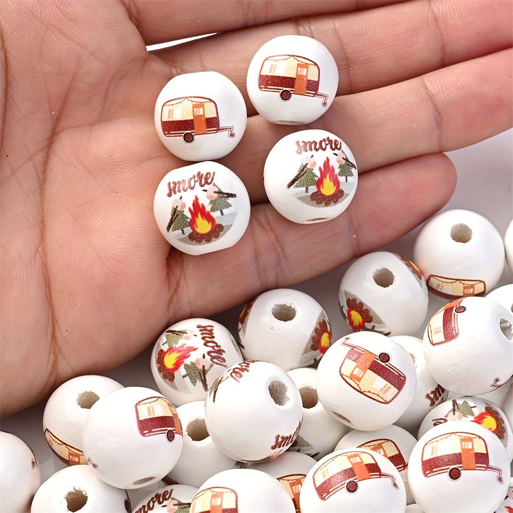 10PCS 6mm Camping-Themed Round Bead Set