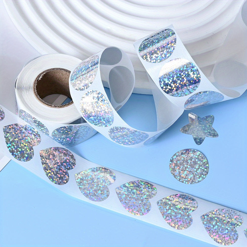 3-Roll Rainbow Laser Heart, Star & Round Self-Adhesive Stickers