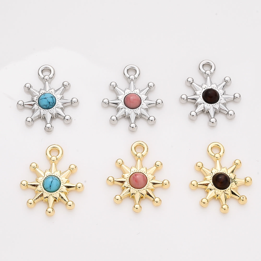 20PCS Eight-Pointed Star Charms with Half-Round Stone Beads