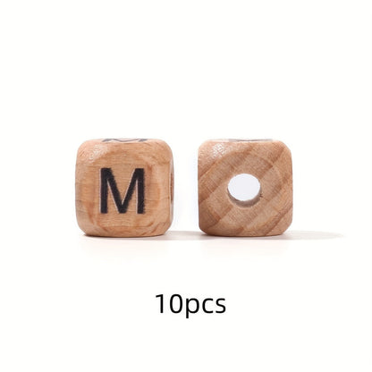 10-Piece 12 mm Square Alphabet Letter Wooden Beads