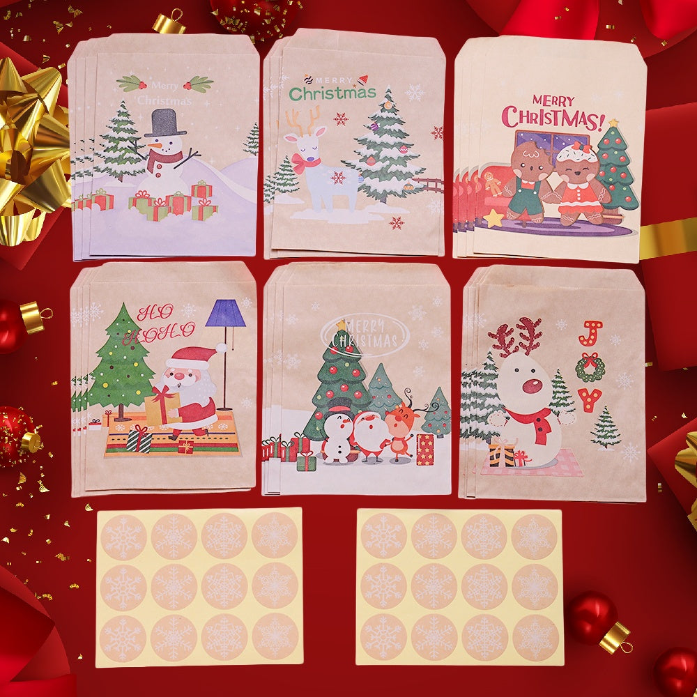 Christmas Kraft Paper Gift Bags with Sealing Stickers